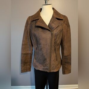 Black Rivet Distressed Brown Leather Jacket